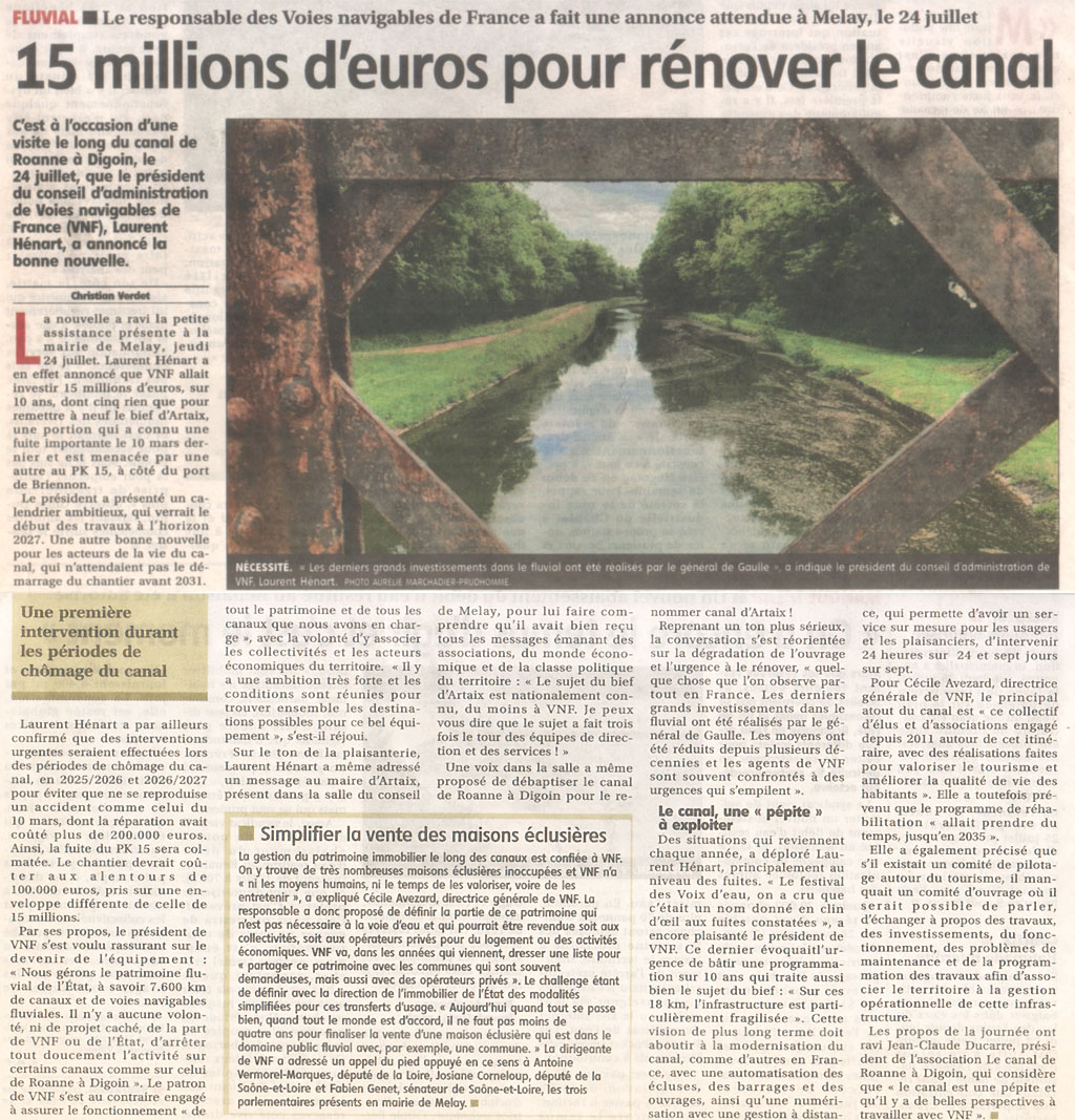 15 millions d'euros pour rénover le canal